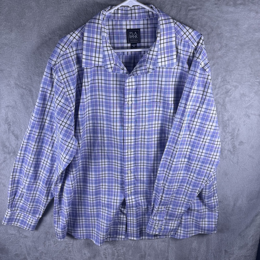 Jos. A. Bank Dress Shirt Mens 2XL Blue Plaid Traveler Tailored Fit Long Sleeve